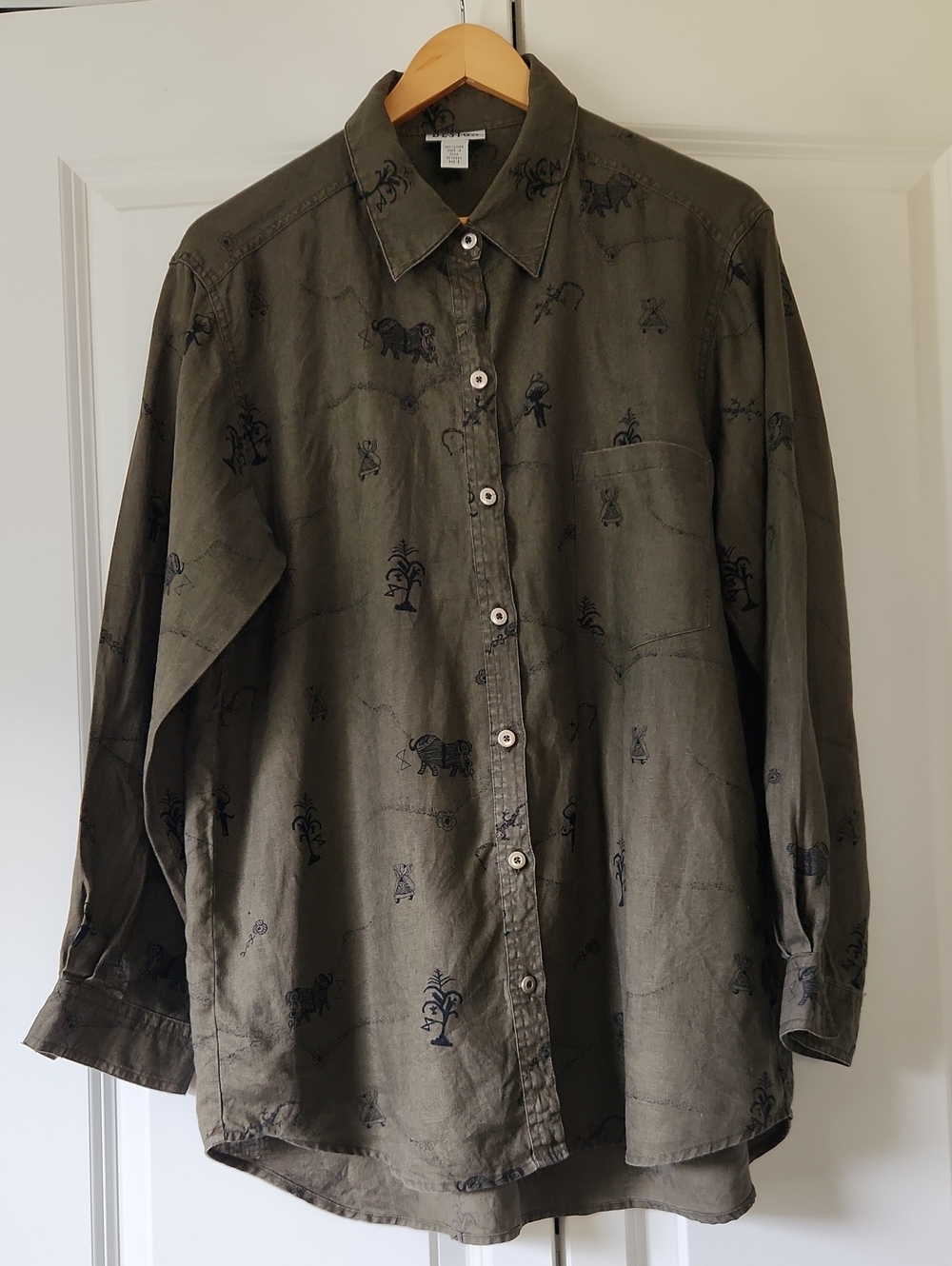 Vintage Chico's Design 100% Linen Novelty Print Shirt Size 2 L